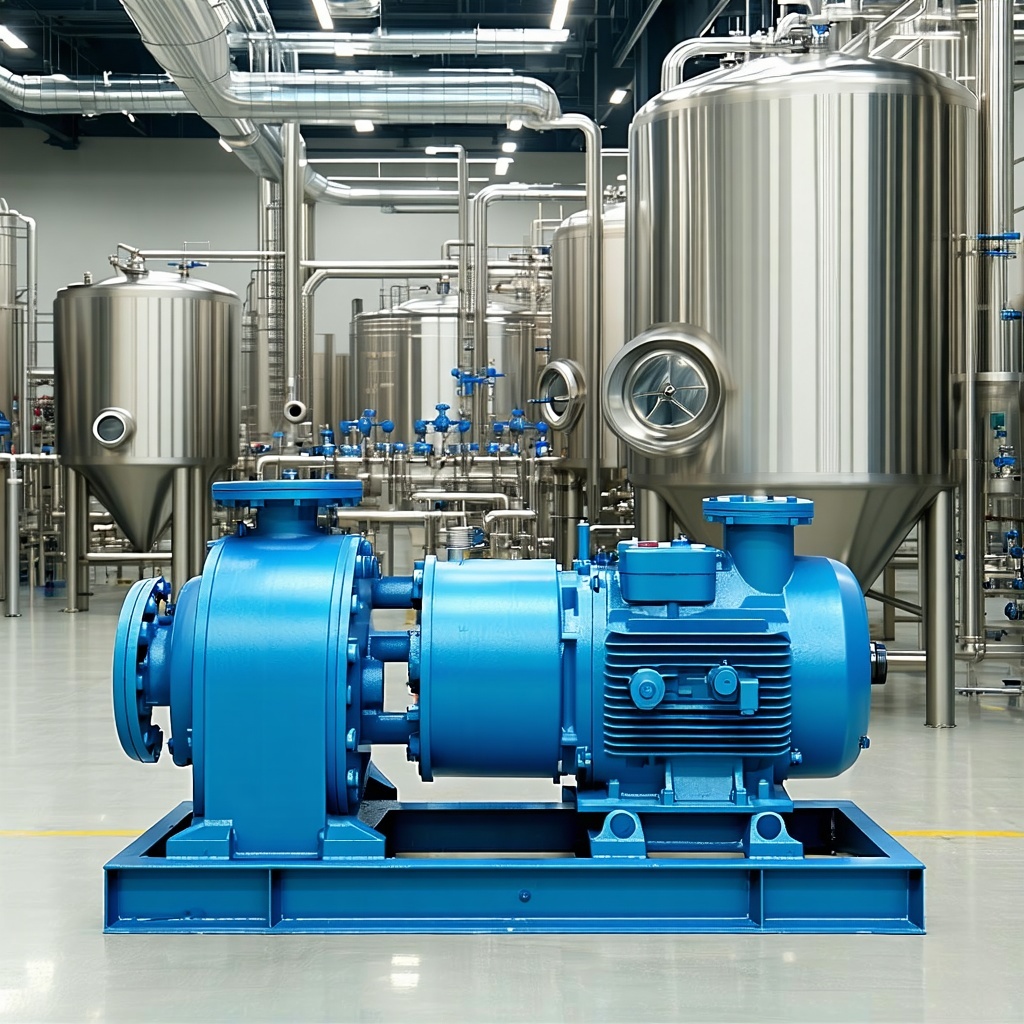 Create a highresolution industrial banner image featuring a modern vacuum pump and process equipment in a clean welllit factory environment The vacuum pump should have a robust metallic finish in greyblue tones reflecting the brand colors 2581C4 blue