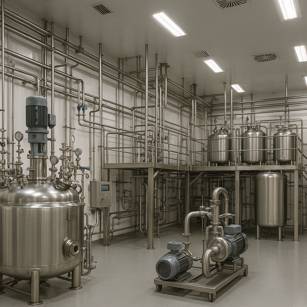 Industrial pharma factory inside set up process and vacuum equipment installed Industrial pharma factory inside set up process and vacuum equipment installed